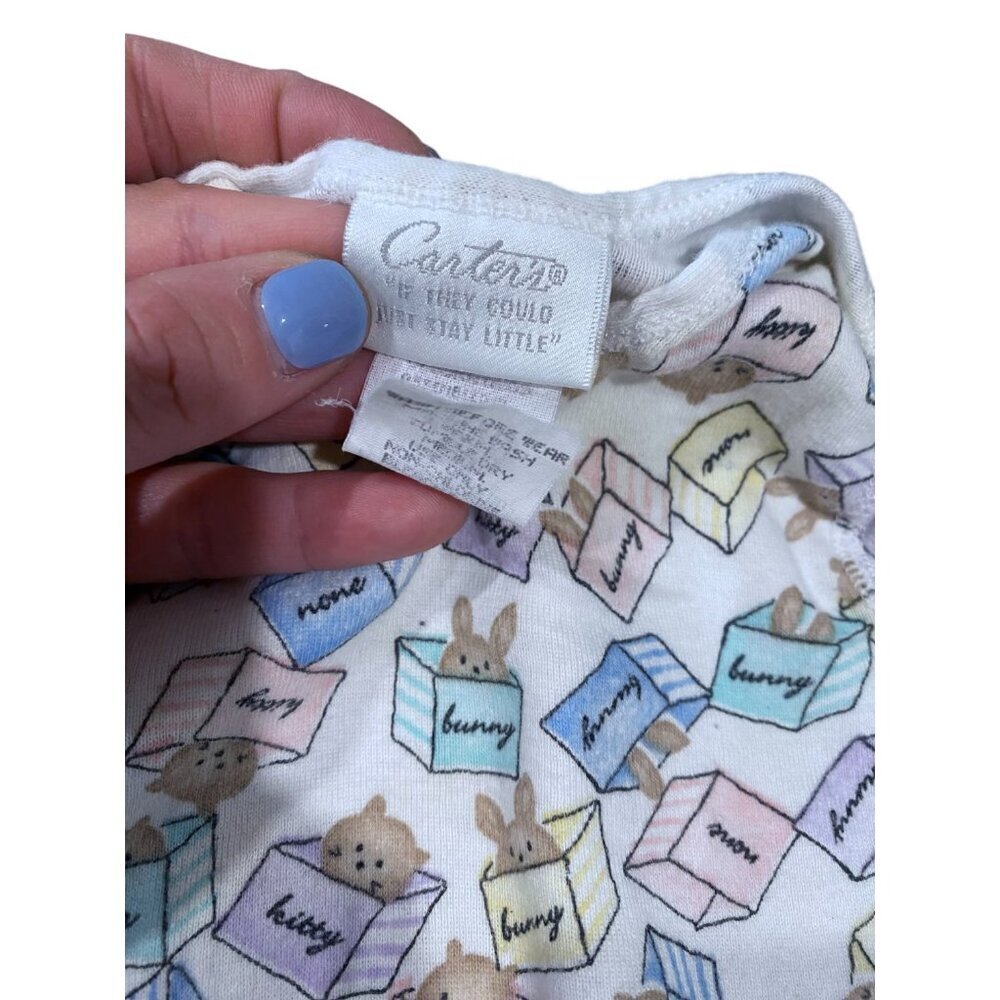 Vintage Carter's 0-3M Baby Bodysuit Bunny Kitty Bear Blocks Onesie - Picture 3 of 4